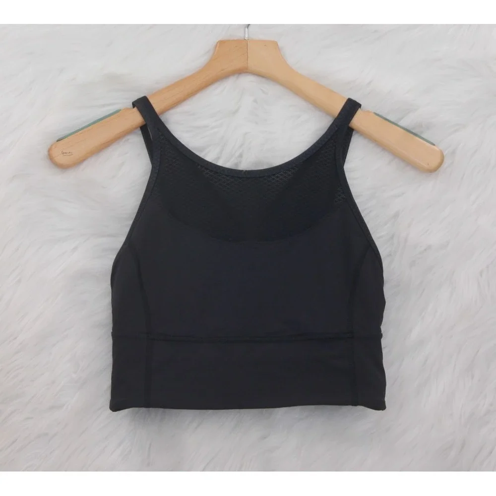 Lululemon Athletica Clip-In Long Line Pilates Black Mesh Crossback Sports Bra 6